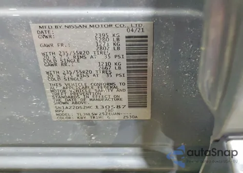 2021 Nissan Murano Platinum z USA, uszkodzony, nr VIN 5N1AZ2DS2MC130587